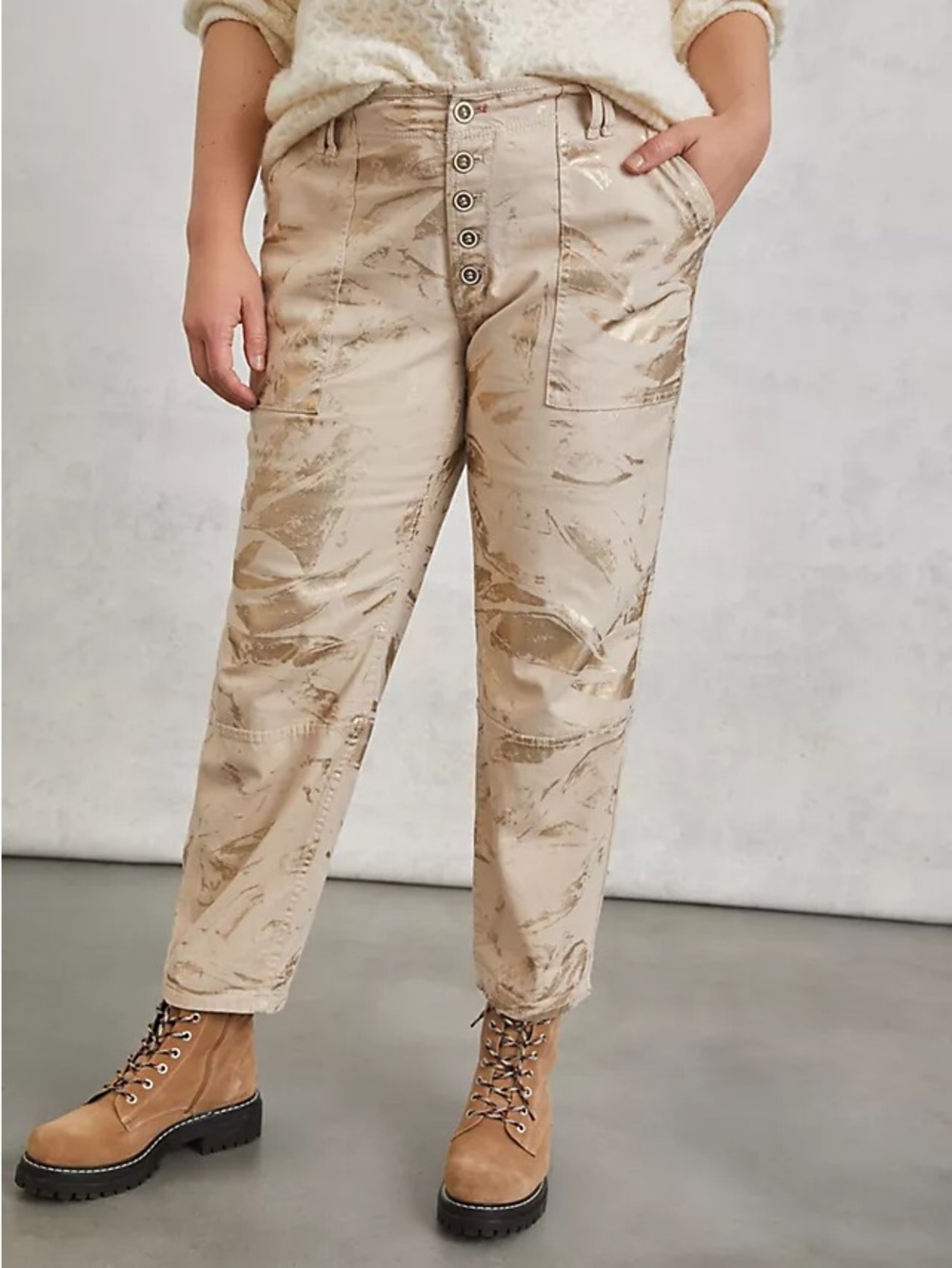 Anthropologie The Wanderer Utility Pants with Gold Foil Detail